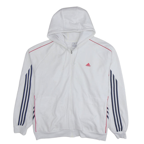 Adidas Men’s White 2XL Full Zip Hoodie with Logo Stripes