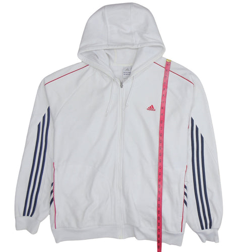 Adidas Men’s White 2XL Full Zip Hoodie with Logo Stripes