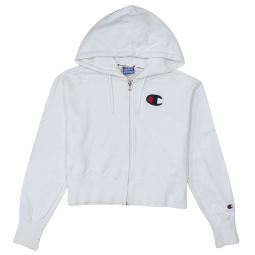Champion Women's White XS Full Zip Hoodie Cotton Logo Sweatshirt