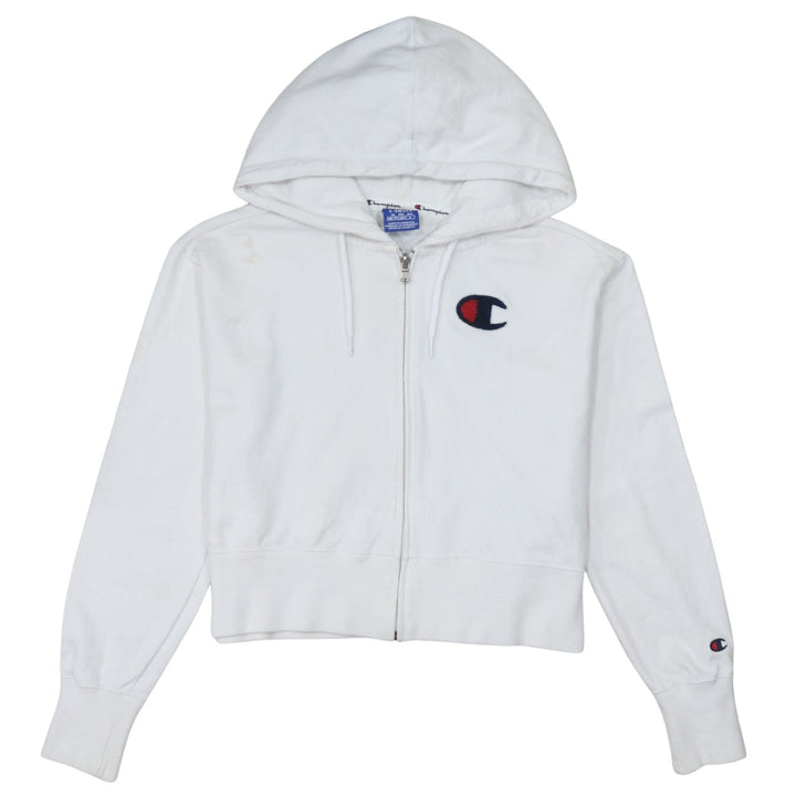 Champion Women's White XS Full Zip Hoodie Cotton Logo Sweatshirt