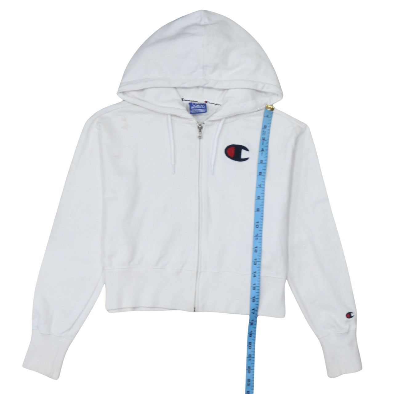 Champion Women's White XS Full Zip Hoodie Cotton Logo Sweatshirt