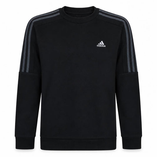 Front view of Adidas Men's Black Small Crew Neck Pullover Sweatshirt