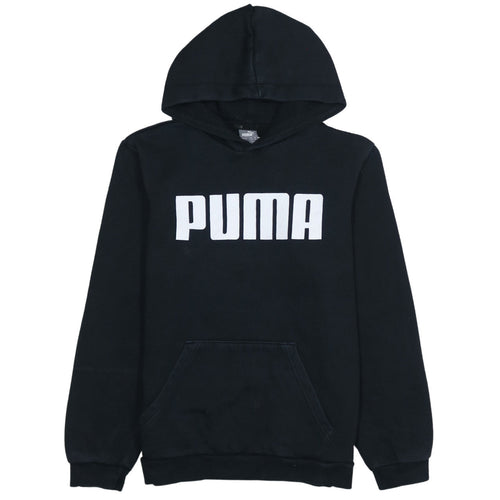 Puma Boys Black Pullover Hoodie 13-14 Years Fleece Logo Hooded Sweatshirt