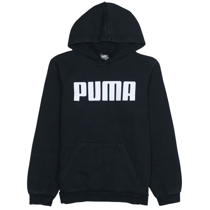 Puma Boys Black Pullover Hoodie 13-14 Years Fleece Logo Hooded Sweatshirt