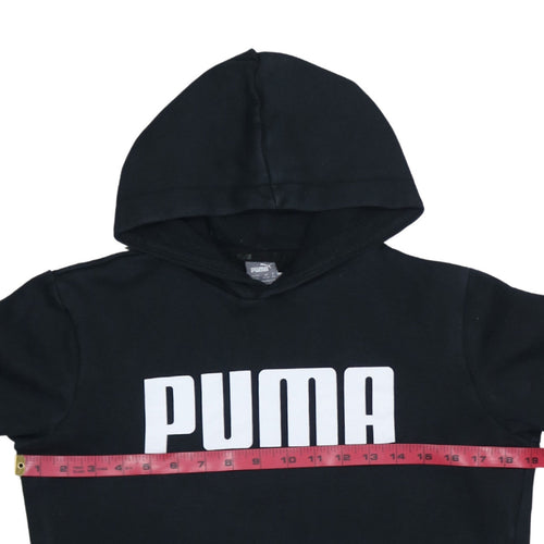 Puma Boys Black Pullover Hoodie 13-14 Years Fleece Logo Hooded Sweatshirt