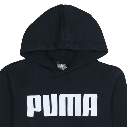 Puma Boys Black Pullover Hoodie 13-14 Years Fleece Logo Hooded Sweatshirt