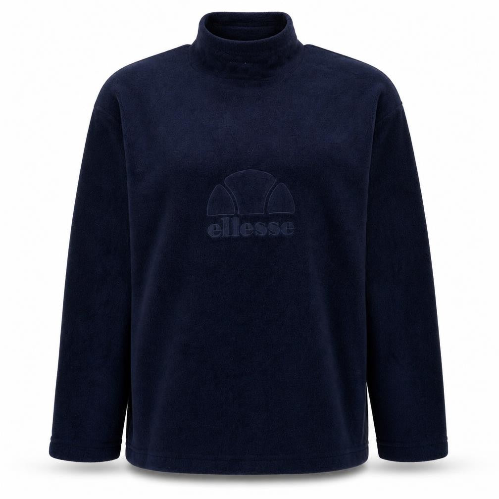 Front view of Ellesse women’s navy blue fleece pullover sweatshirt, size S