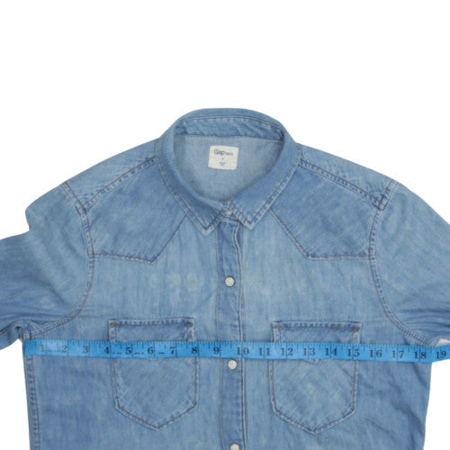 Gap Women Blue Denim Button-Up Long Sleeve Shirt Size S