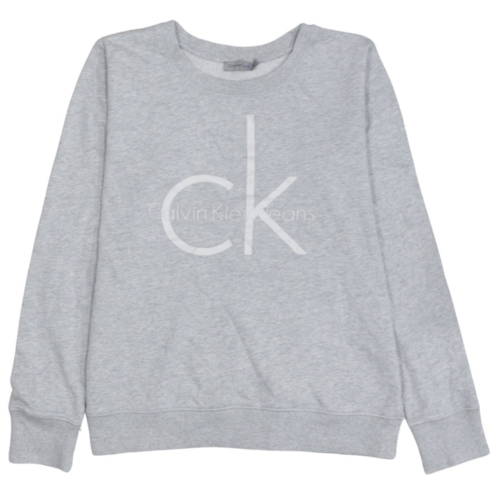 Calvin Klein Jeans Women Grey Logo Crew Neck Sweatshirt L