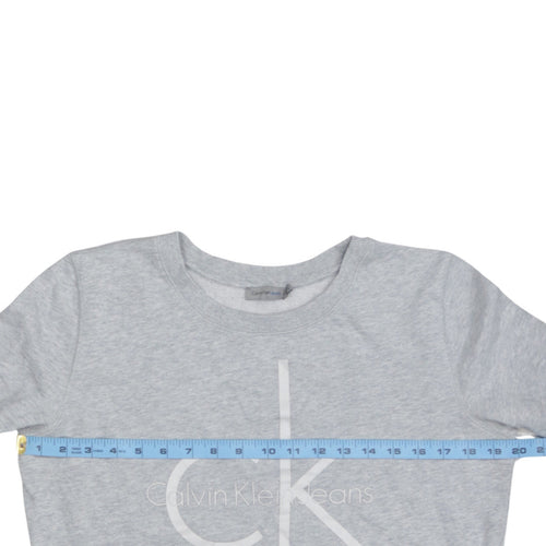 Calvin Klein Jeans Women Grey Logo Crew Neck Sweatshirt L