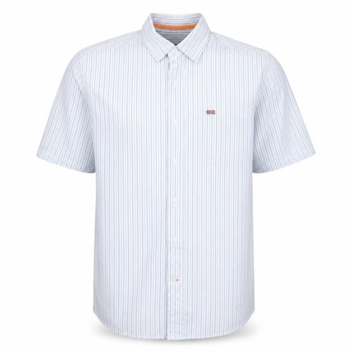 Napapijri Men Blue Striped Short Sleeve Button-Up Cotton Shirt L
