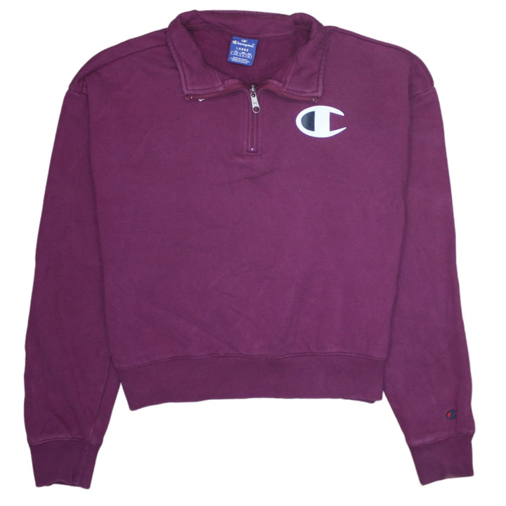 Champion Women’s Purple 1/4 Zip Pullover Sweatshirt Size L Cotton Logo