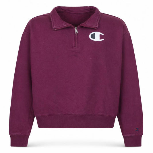 Front view of Champion Women’s Purple 1/4 Zip Pullover Sweatshirt, size L, Cotton Logo