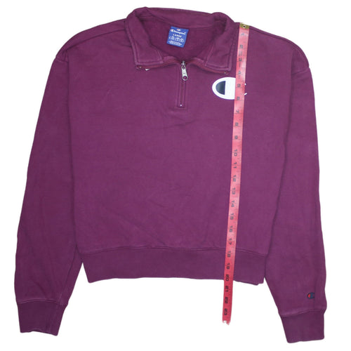 Champion Women’s Purple 1/4 Zip Pullover Sweatshirt Size L Cotton Logo