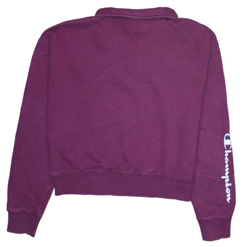 Champion Women’s Purple 1/4 Zip Pullover Sweatshirt Size L Cotton Logo