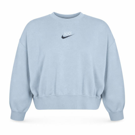 Front view of Nike Women Blue Pullover Sweatshirt Loose Fit L Logo Crew Neck