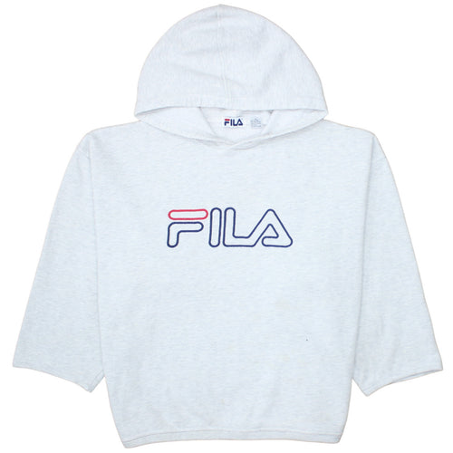 Fila Women Grey Pullover Hoodie Cotton Blend Logo Print M
