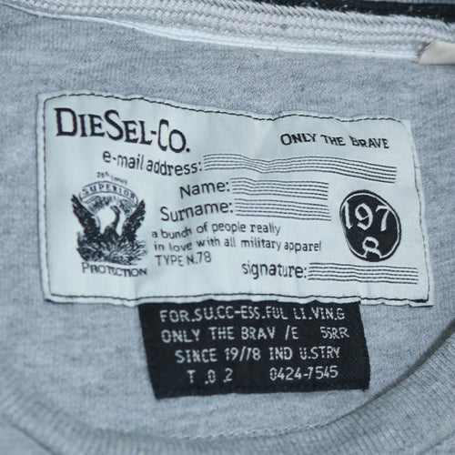 Diesel Men Grey Cotton Crew Neck Pullover Sweatshirt Medium