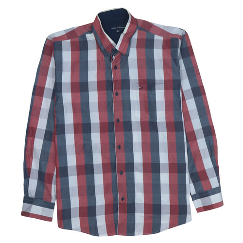 Tommy Hilfiger Men's Red Blue Check Long Sleeve Button-Up Shirt 2XL