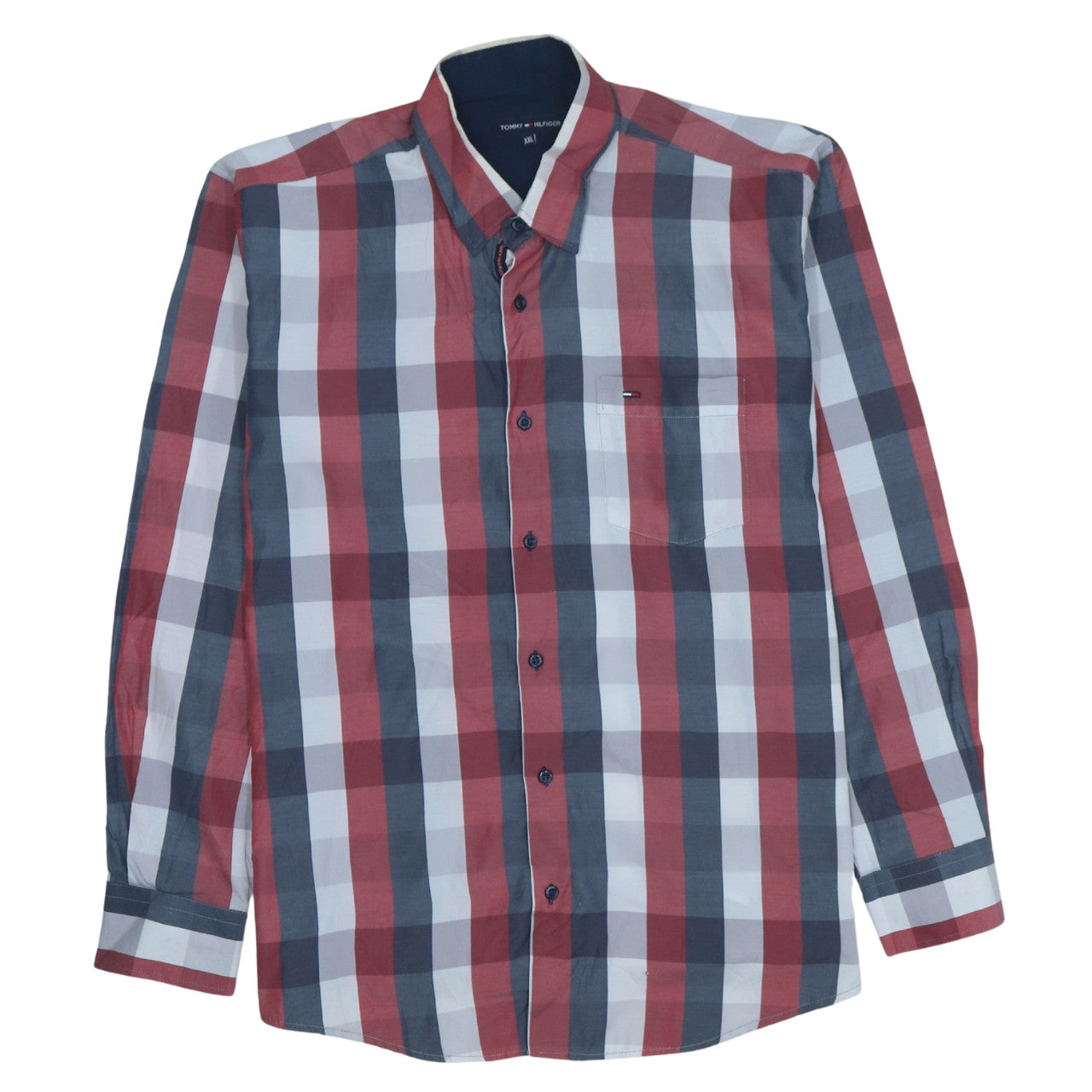 Tommy Hilfiger Men's Red Blue Check Long Sleeve Button-Up Shirt 2XL