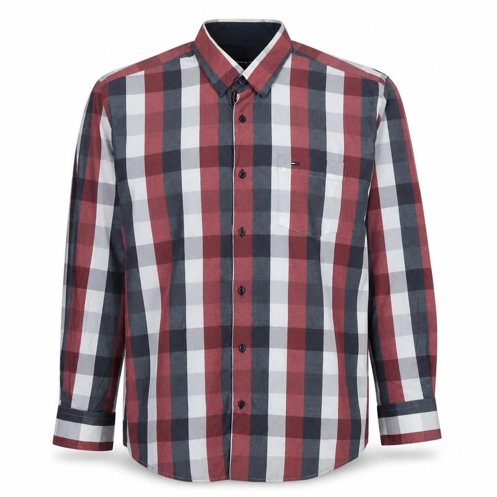 Front view of Tommy Hilfiger Men's Red Blue Check Long Sleeve Button-Up Shirt 2XL