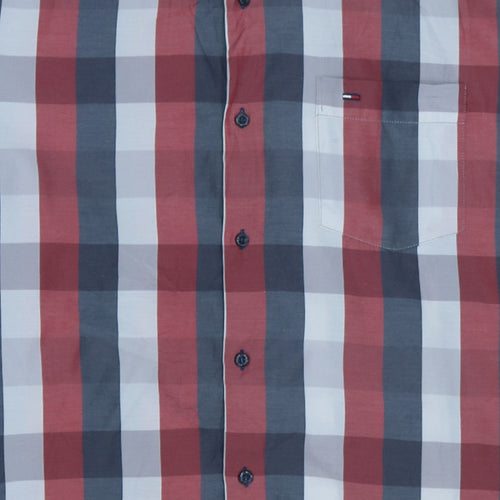 Tommy Hilfiger Men's Red Blue Check Long Sleeve Button-Up Shirt 2XL
