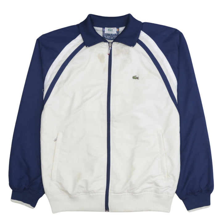 Lacoste Boys White & Navy Track Jacket Size L Full Zip Polyester Activewear