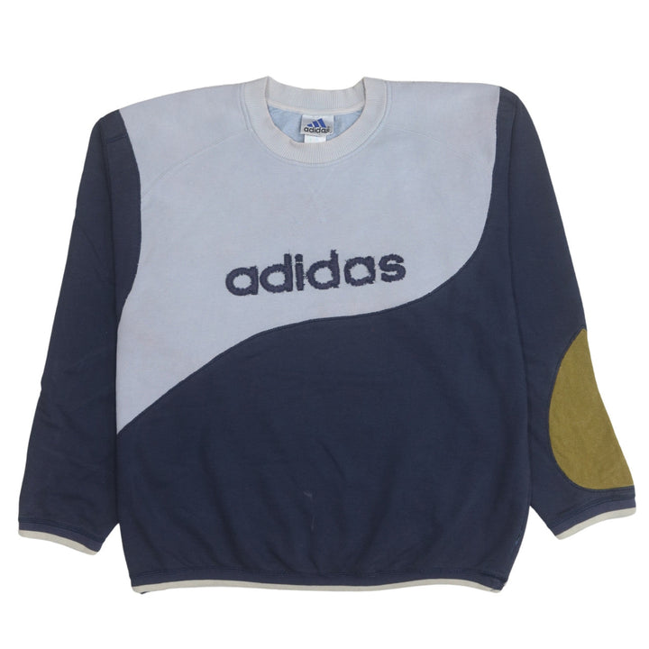 Adidas Mens Blue Colourblock Logo Sweatshirt Size L Vintage Pullover
