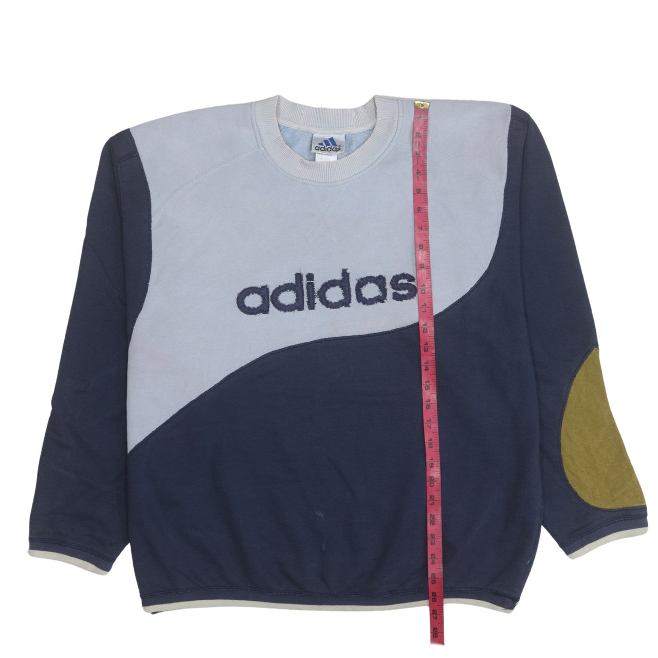 Adidas Mens Blue Colourblock Logo Sweatshirt Size L Vintage Pullover