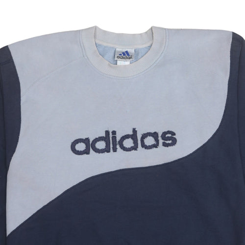 Adidas Mens Blue Colourblock Logo Sweatshirt Size L Vintage Pullover