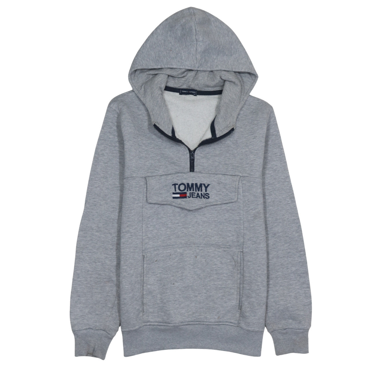 Tommy Hilfiger Mens Grey 1/4 Zip Hoodie M Logo Fleece Sweatshirt