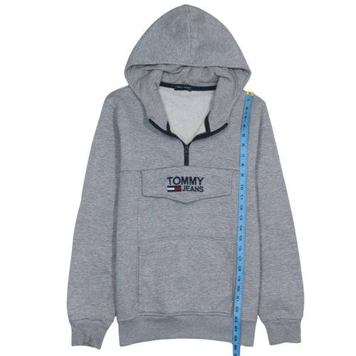 Tommy Hilfiger Mens Grey 1/4 Zip Hoodie M Logo Fleece Sweatshirt