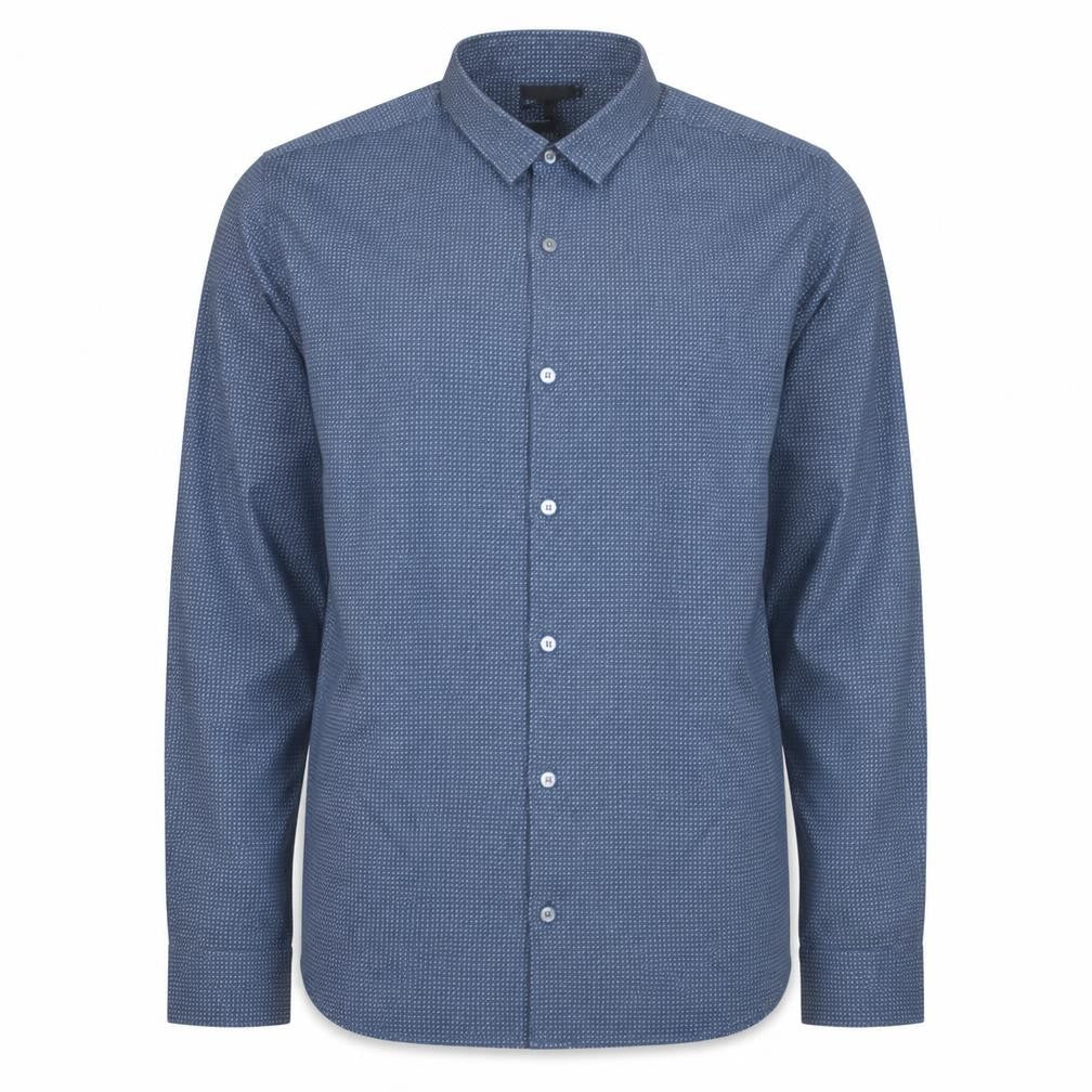 Emporio Armani Men's Blue Slim Fit Long Sleeve Cotton Shirt Size L