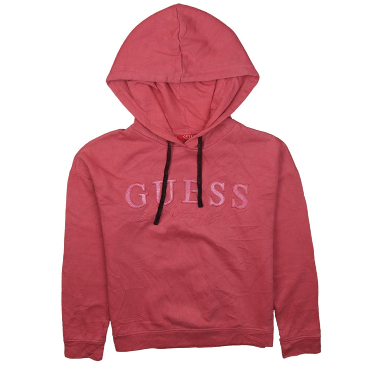 GUESS Womens Pink Pullover Hoodie XS Logo Embroidered Casual