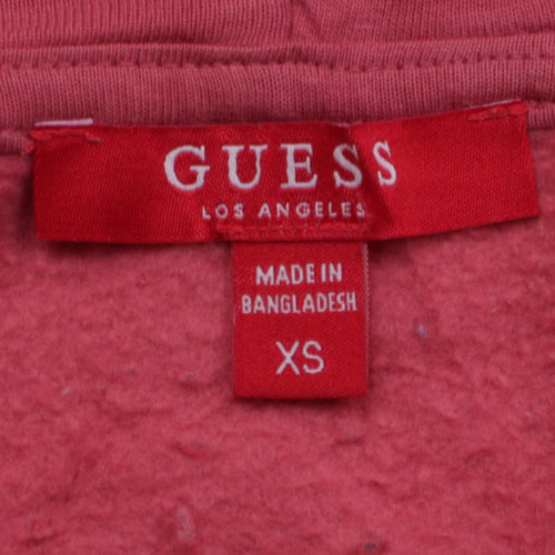 GUESS Womens Pink Pullover Hoodie XS Logo Embroidered Casual