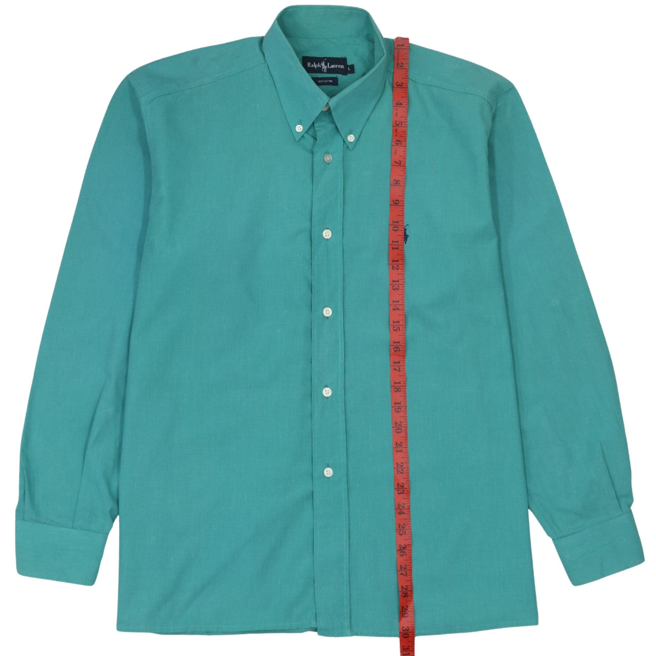 Ralph Lauren Men's Green Long Sleeve Button-Down Cotton Shirt L
