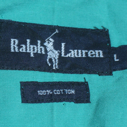 Ralph Lauren Men's Green Long Sleeve Button-Down Cotton Shirt L