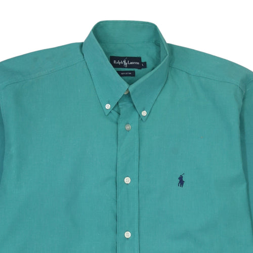 Ralph Lauren Men's Green Long Sleeve Button-Down Cotton Shirt L