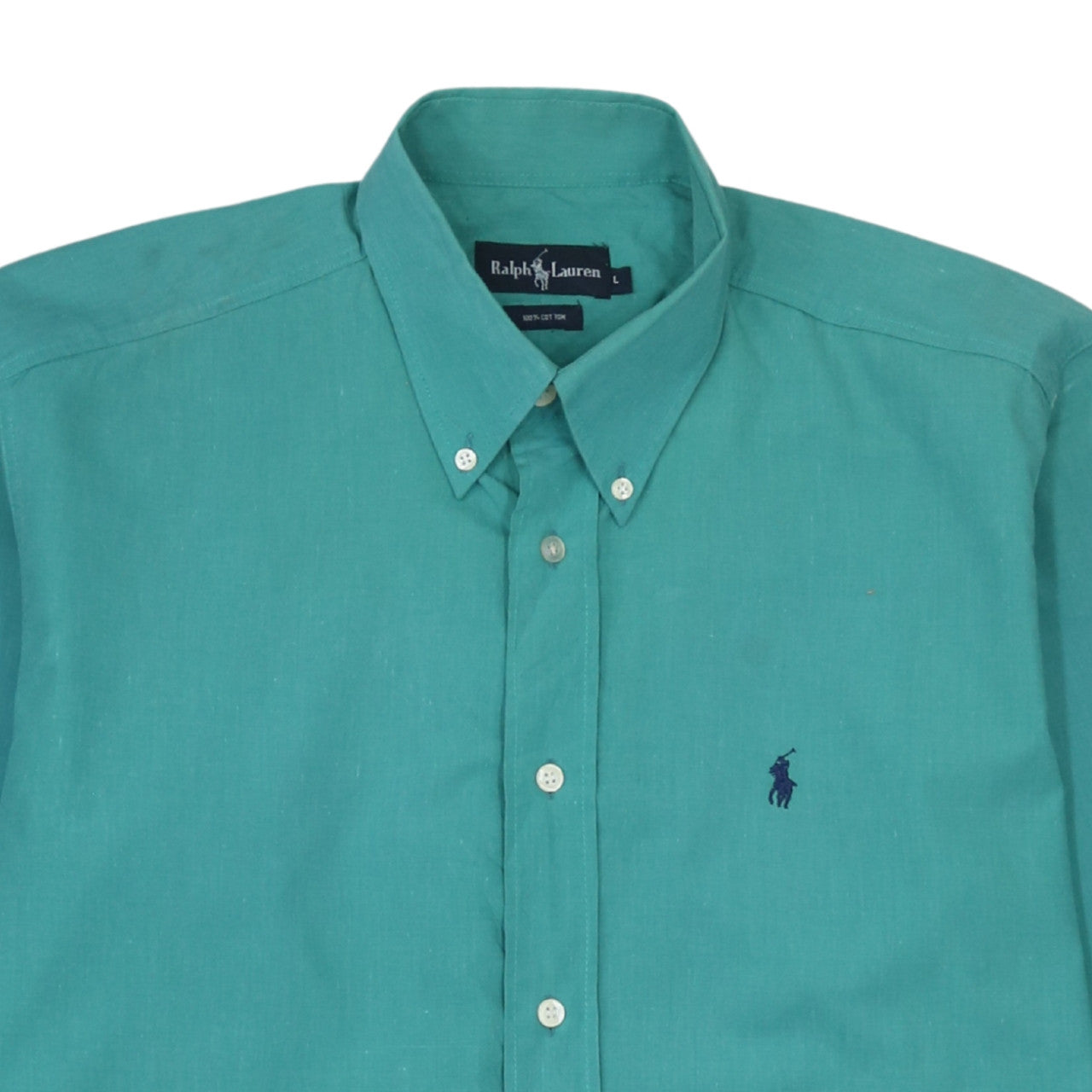 Ralph Lauren Men's Green Long Sleeve Button-Down Cotton Shirt L