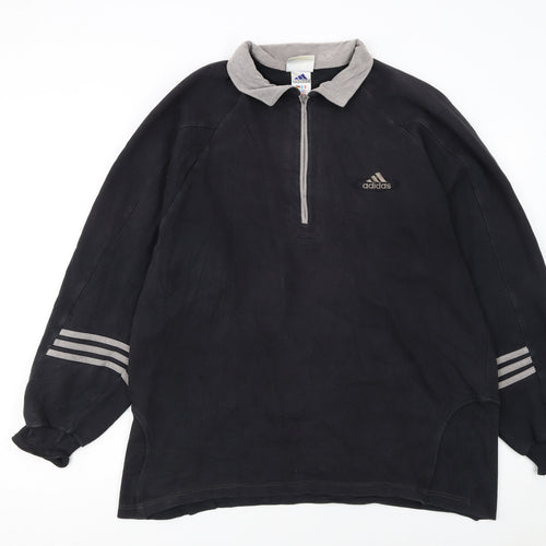 Adidas Mens Black M Henley 1/4 Zip Sweatshirt Vintage Sportswear