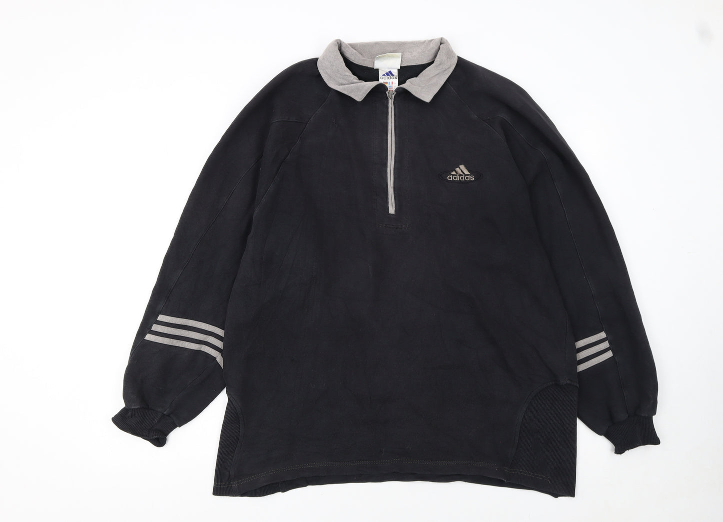 Adidas Mens Black M Henley 1/4 Zip Sweatshirt Vintage Sportswear