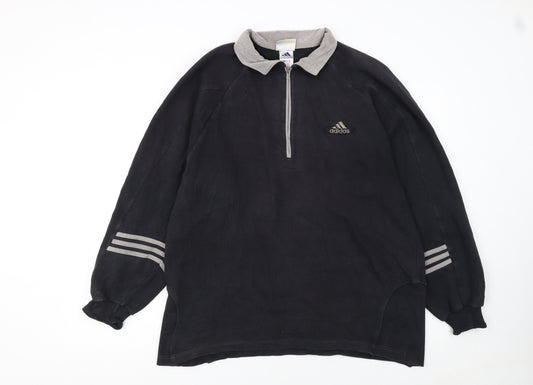 Adidas Mens Black M Henley 1/4 Zip Sweatshirt Vintage Sportswear