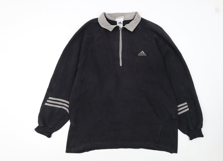 Adidas Mens Black M Henley 1/4 Zip Sweatshirt Vintage Sportswear