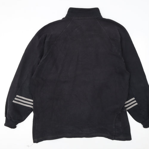 Adidas Mens Black M Henley 1/4 Zip Sweatshirt Vintage Sportswear