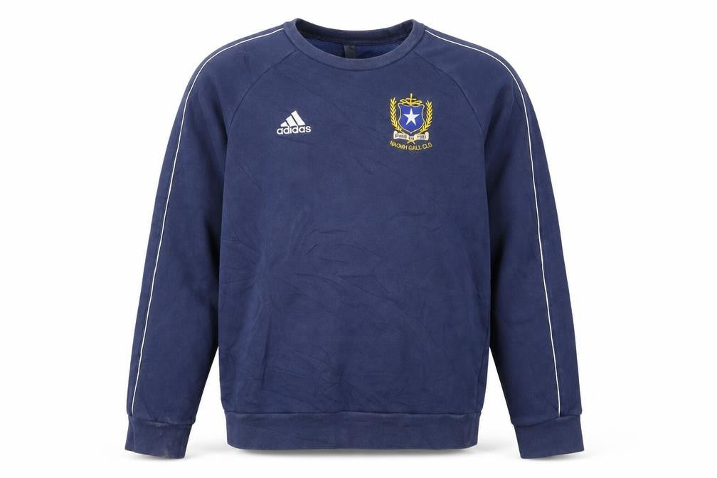 Front view of Adidas Men's Blue Small Pullover Sweatshirt Embroidered Logo