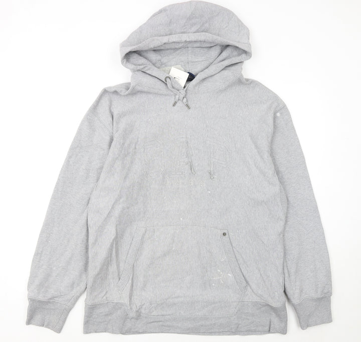 GAP Men's Grey Pullover Hoodie L Classic Logo Fleece Sweatshirt
