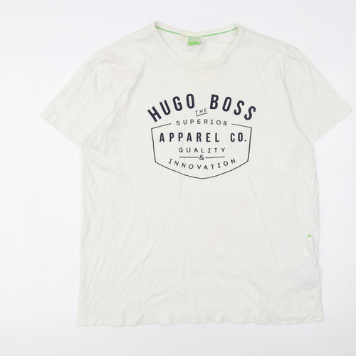 Hugo Boss Men's White Cotton Logo T-Shirt Size L Regular Fit