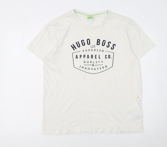 Hugo Boss Men's White Cotton Logo T-Shirt Size L Regular Fit