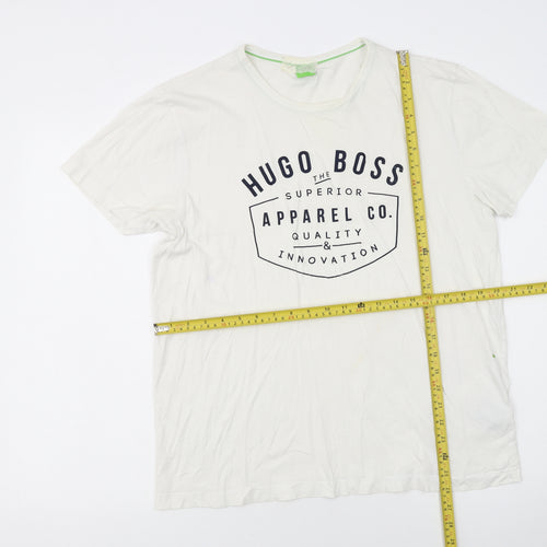 Hugo Boss Men's White Cotton Logo T-Shirt Size L Regular Fit