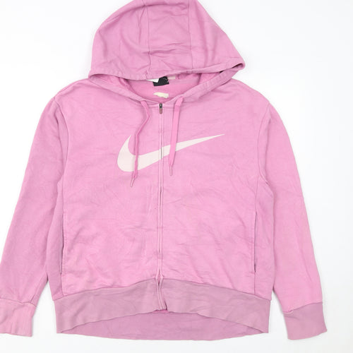 Nike Women's Pink Full Zip Hoodie Small Dri-Fit Logo Casual